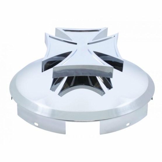 5 Even Notched Chrome Front Hubcap With Iron Cross Spinner - 1" Lip