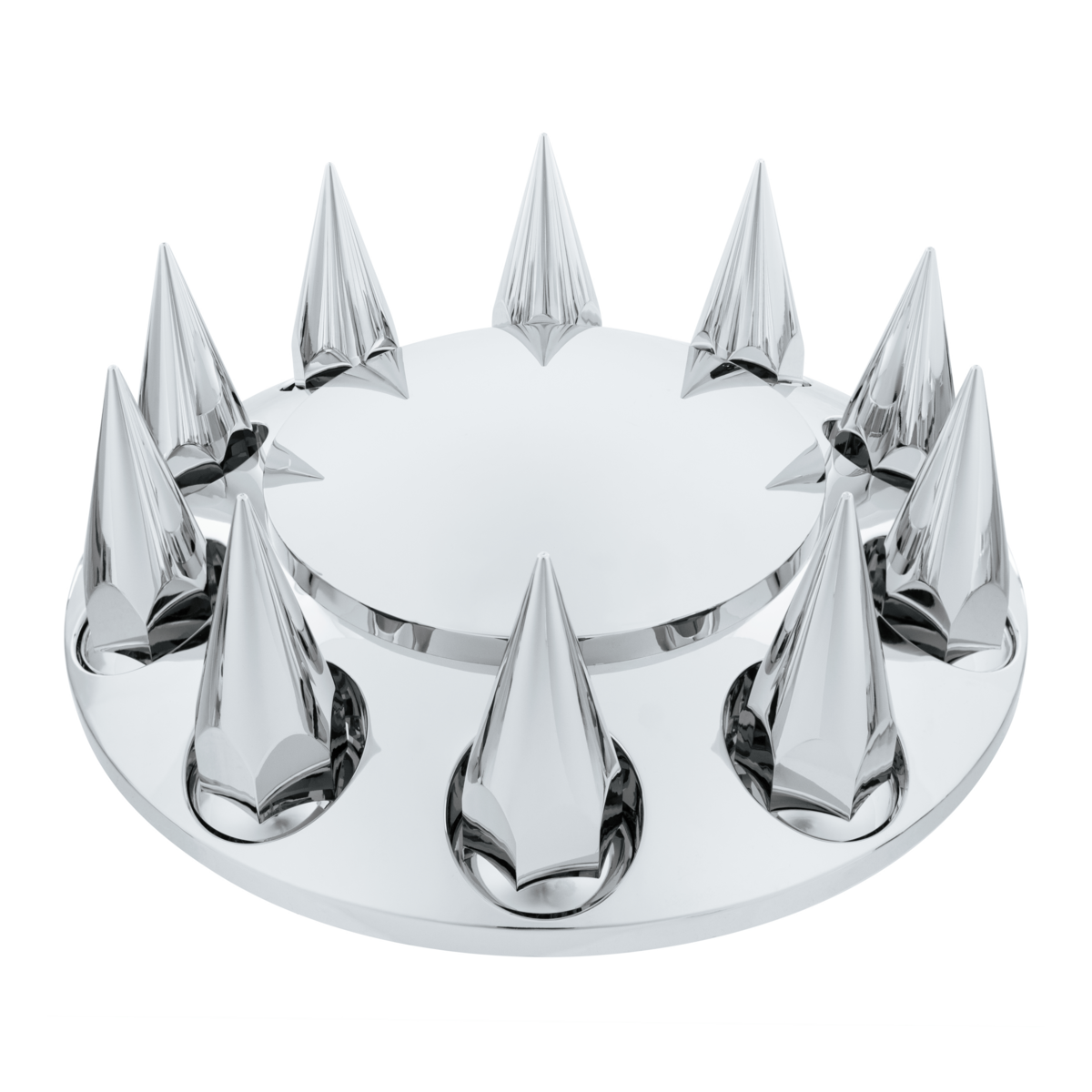 Dome Front Axle Cover With 33mm Super Spike Style Push-On Nut Covers - Chrome