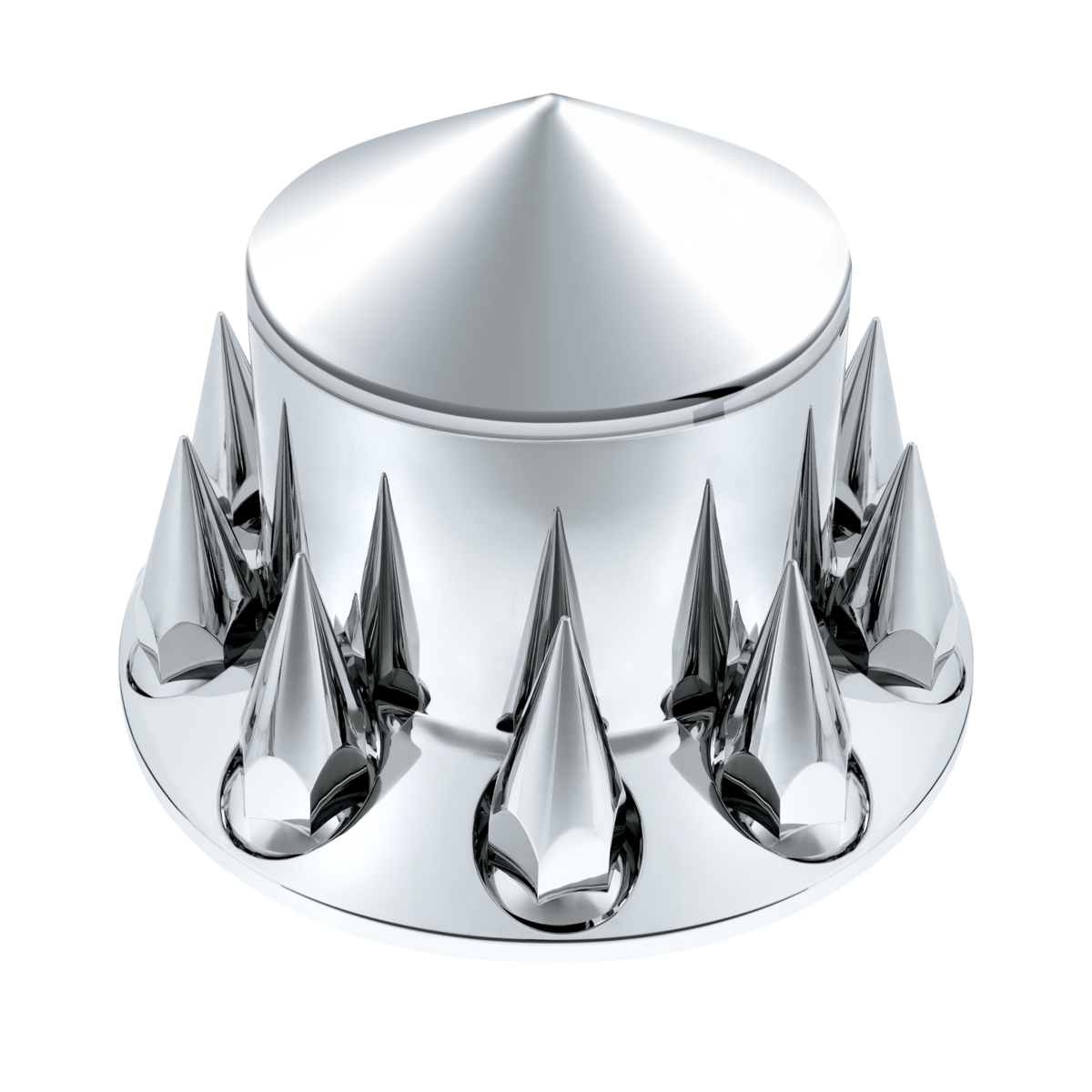 Pointed Rear Axle Cover With 33mm x 4-3/4" Super Spike Push-On Nut Covers - Chrome