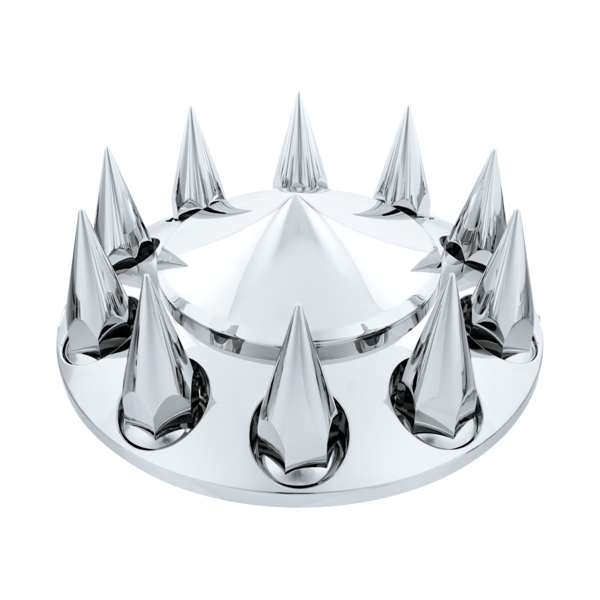 Pointed Front Axle Cover With 33mm Super Spike Style Push-On Nut Covers - Chrome