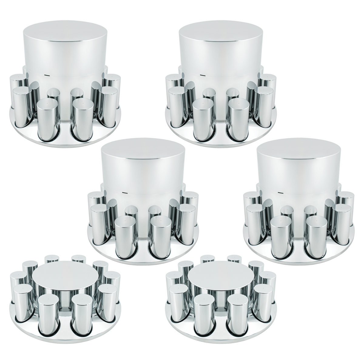 Chrome Plastic Flat Top Axle Cover Combo Kit With 33mm X 4-1/4" Standard Thread-On Tall Cylinder Nut