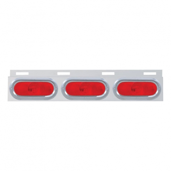 Stainless Top Mud Flap Plate With 3 Oval Lights & Visor - Red Lens (Each)