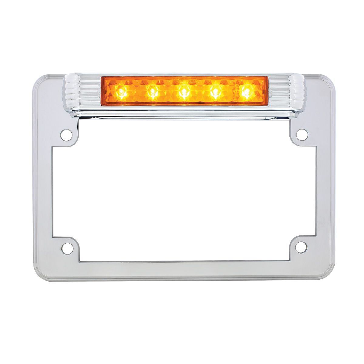 Chrome Motorcycle License Plate Frame With Auxiliary Light - Amber LED/Amber Lens