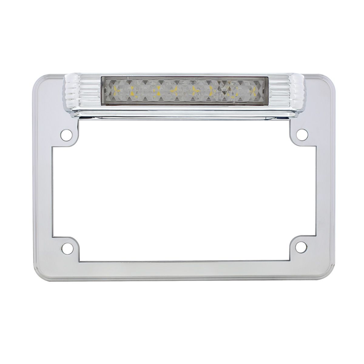 Chrome Motorcycle License Plate Frame With Back-Up Light - White LED/Clears Lens