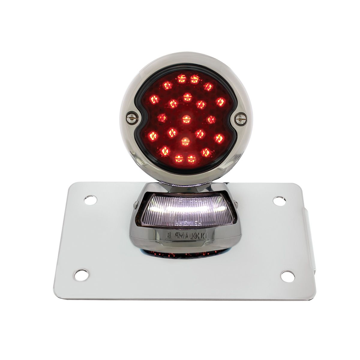 Chrome Horizontal Side Mount License Bracket For Motorcycle With 1933-36 Ford Style LED Tail Light