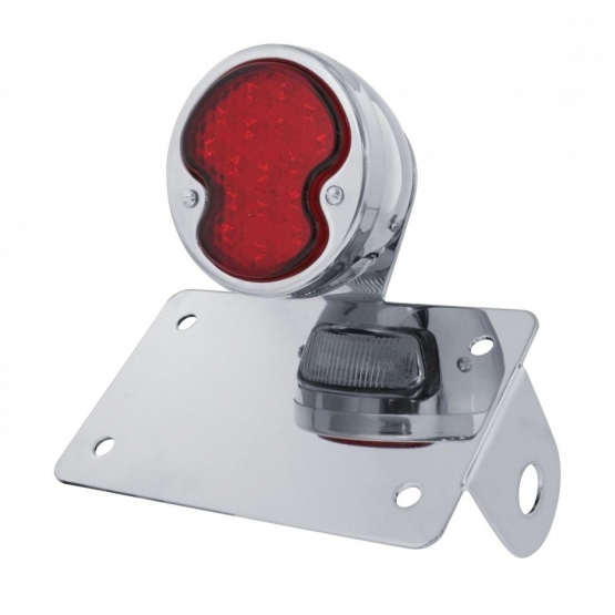 Chrome Horizontal Side Mount License Bracket For Motorcycle With 1932 Ford LED "DUO Lamp" Tail Light