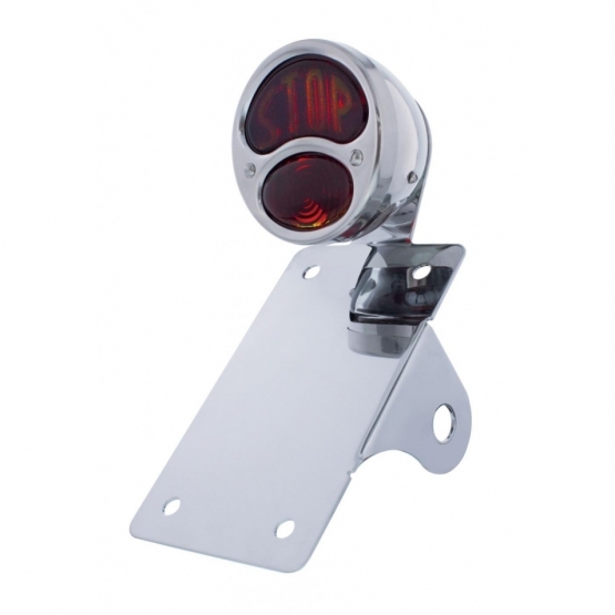 Chrome Vertical Side Mount License Bracket For Motorcycle With 1928 "STOP DUO Lamp" Tail Light