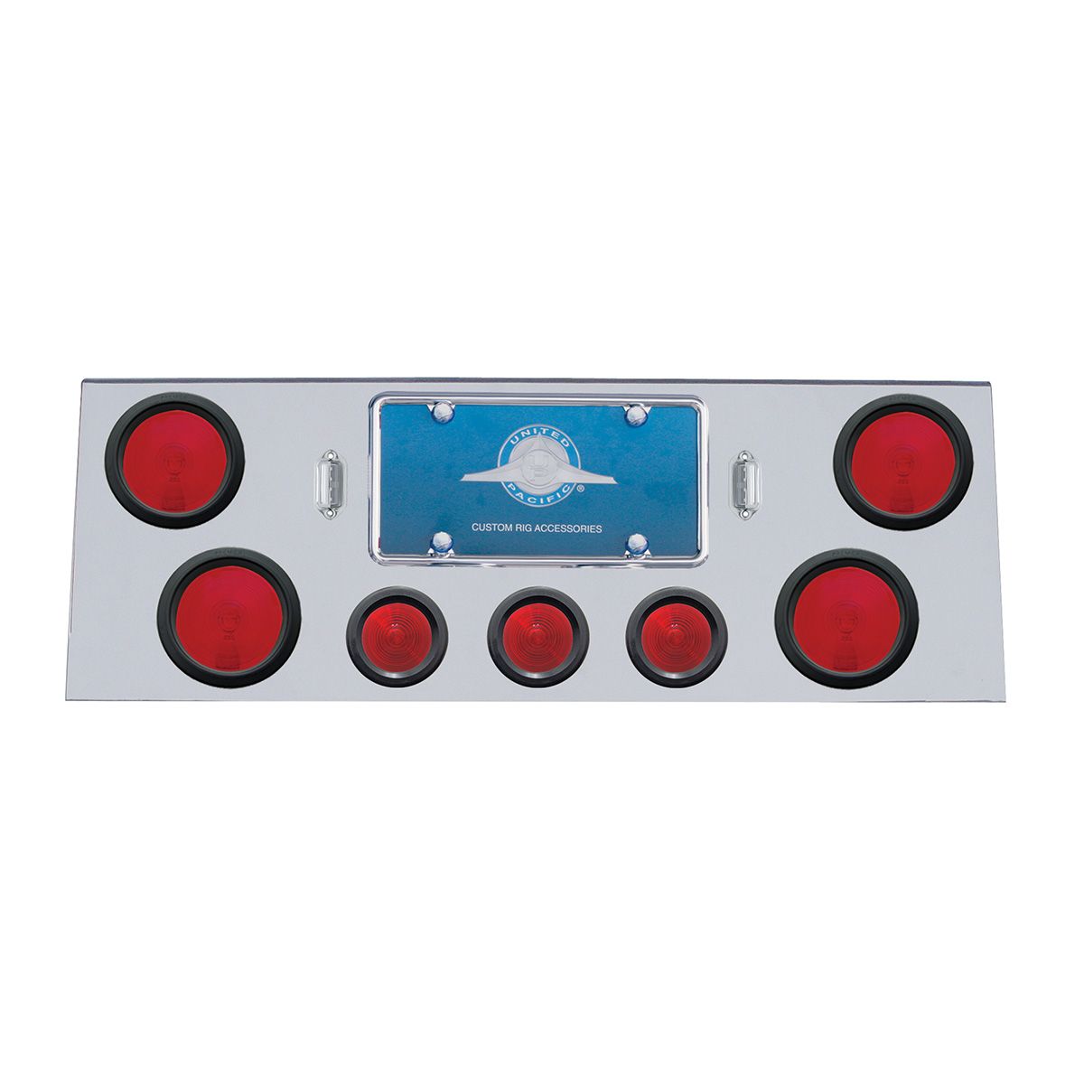 Stainless Rear Center Panel With 4X 4" Lights & 3X 2-1/2" Beehive Lights & Grommets