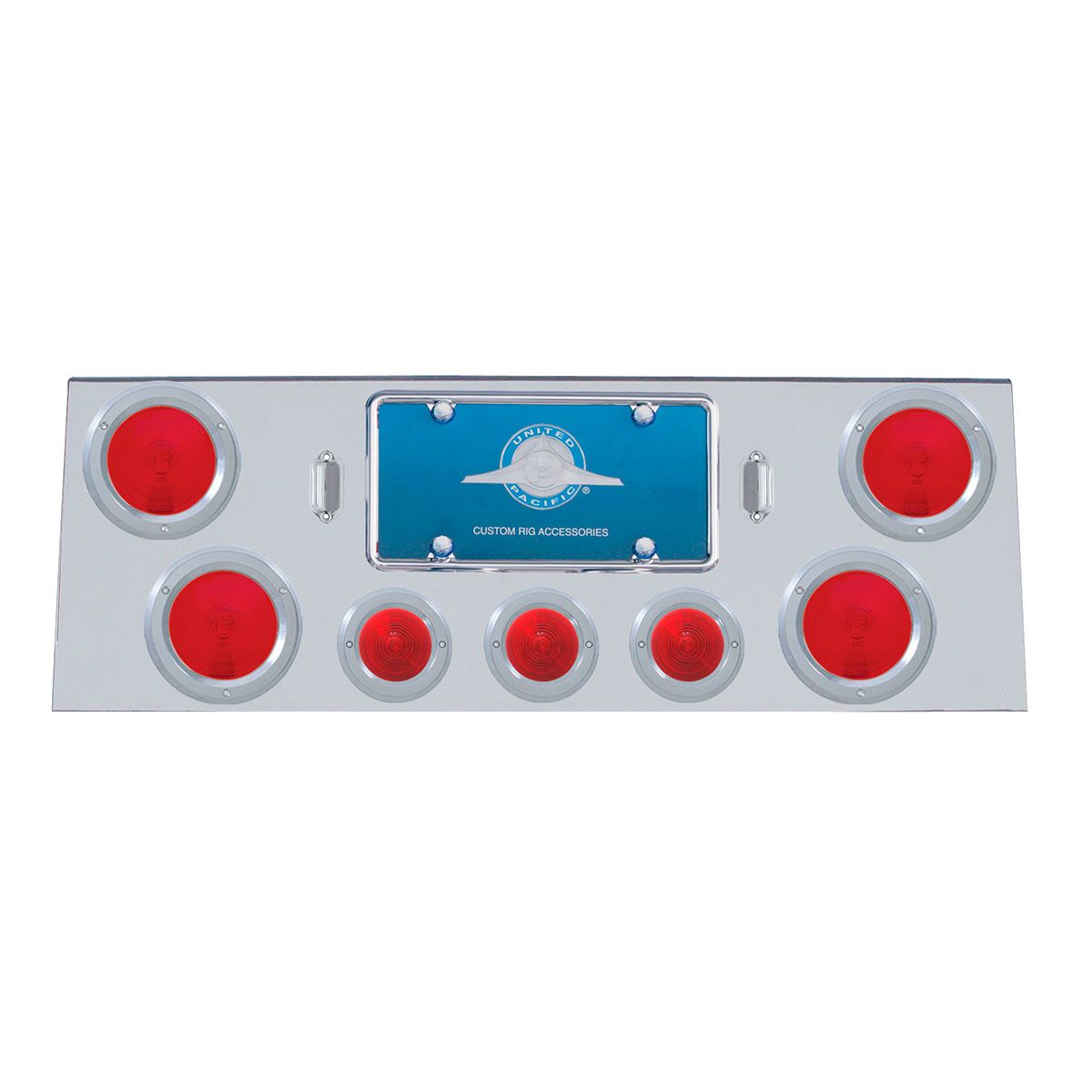Stainless Rear Center Panel With Four 4" Lights & Three 2-1/2" Beehive Lights & Stainless Bezels