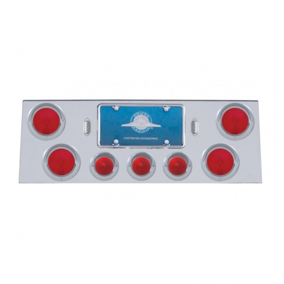 Stainless Rear Center Panel With 4X 4" Lights & 3X 2-1/2" Beehive Lights & Visors