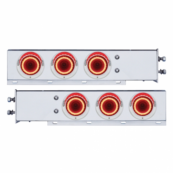 2-1/2" Bolt Pattern SS Spring Loaded Rear Bar W/6X 4" Red LED Mirage Lights & Visor -Clear Lens (Pai