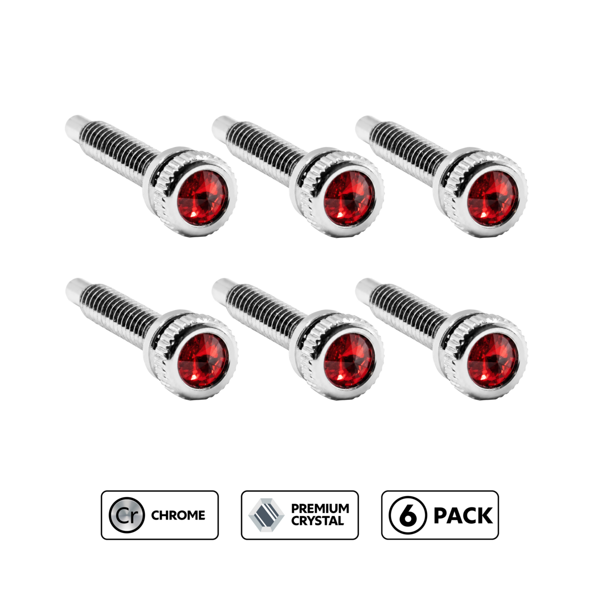 Short Dash Screw With Color Crystal For Navistar International- Candy Red (6-Pack)