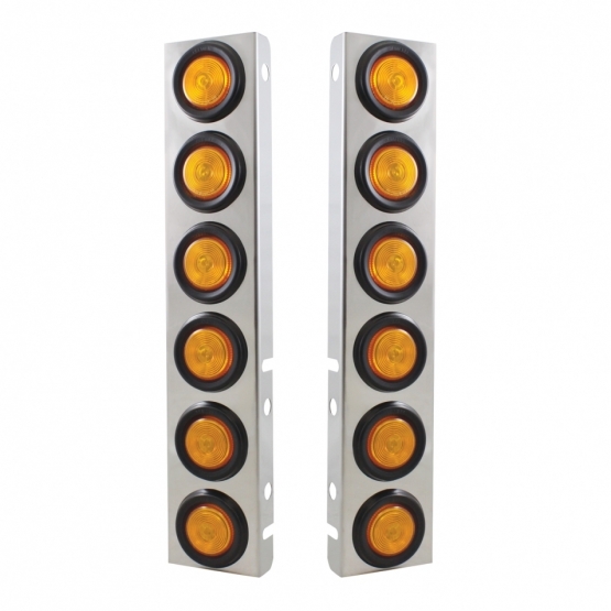 Stainless Front Air Cleaner Bracket With 12X 2" Flat Lights & Grommets For Peterbilt (Pair)
