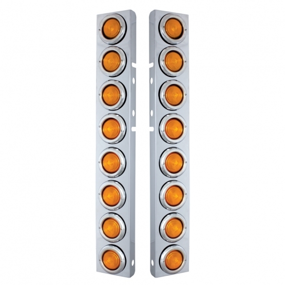Front Air Cleaner Kit With Sixteen 2" Incandescent Flat Lights & Bezel For Peterbilt - Amber Lens