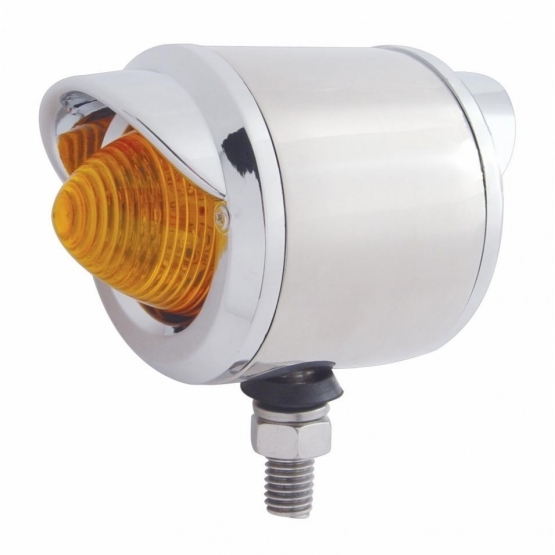 SS 2" Double Face Light With 9 LED 2" Beehive Lights & Visors -Amber & Red LED/Amber & Red Lens