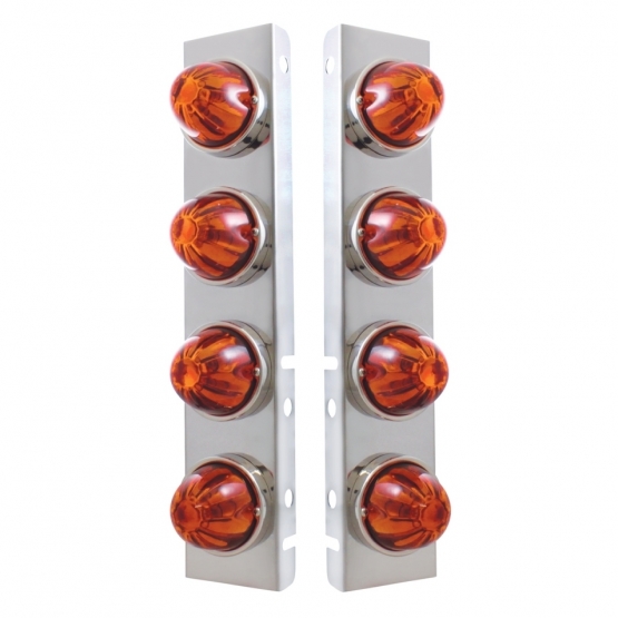 SS Front Air Cleaner Bracket With 8X Glass Watermelon Lights & SS Bezels For Peterbilt-Dark Amber Le