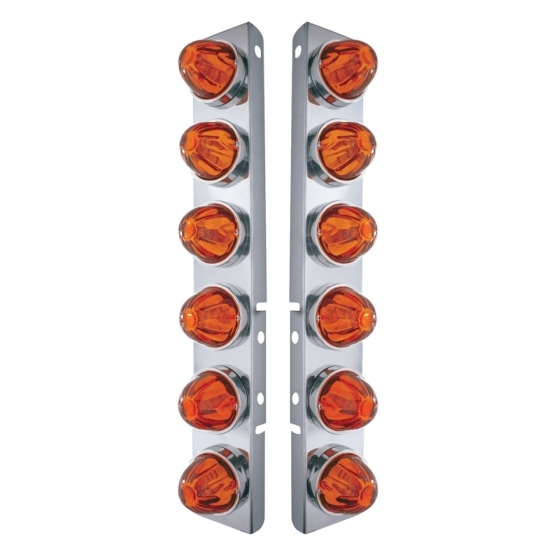 SS Front Air Cleaner Bracket With 12X Glass Watermelon Lights & SS Bezels For Peterbilt-Dark Amber L