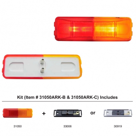 Incandescent Rectangular Fender Mount Light (Clearance/Marker) With Black Bracket - Amber & Red Lens