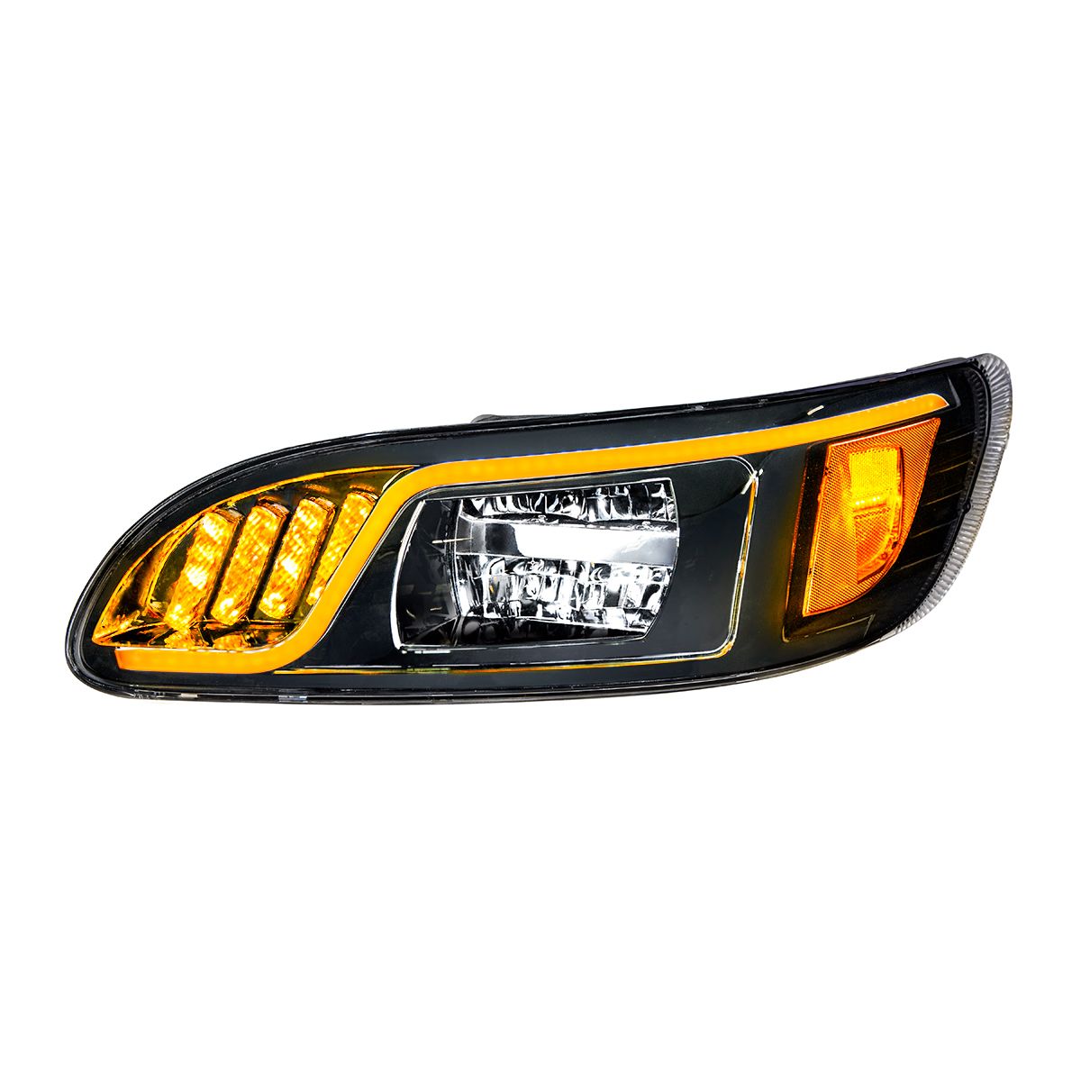 Black LED Headlight With LED Turn, Position, & DRL For Peterbilt 386 (2005-2015) & 387 (1999-2010)-