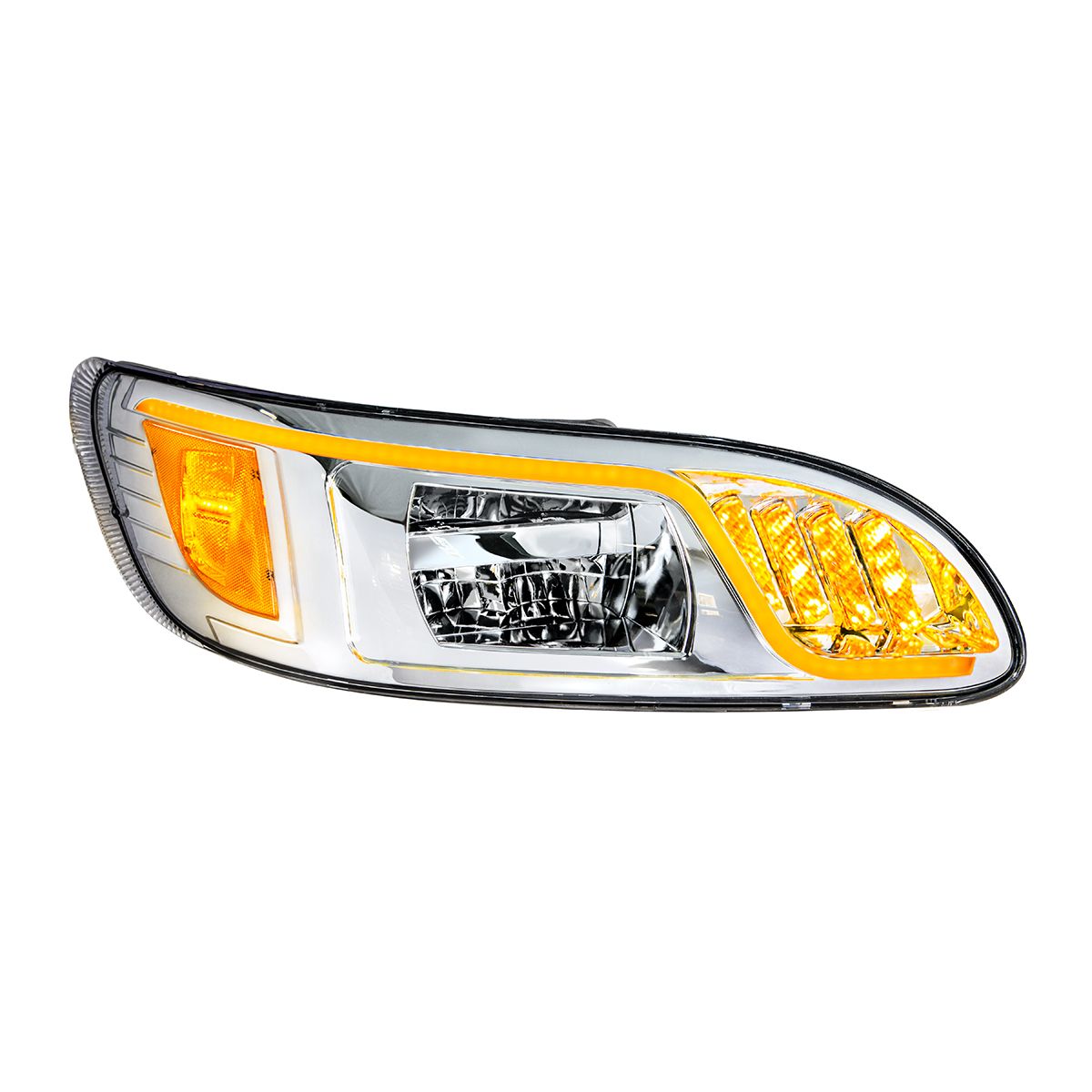 Chrome LED Headlight With LED Turn, Position, & DRL For Peterbilt 386(2005-2015) & 387(1999-2010)- P