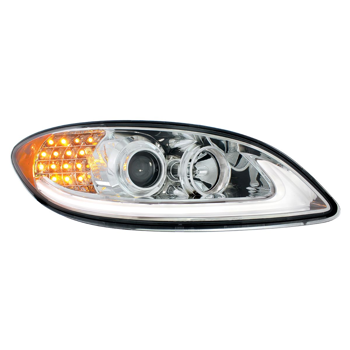 Chrome Projection Headlight With LED Turn Signal & Light Bar For 2006-2017 International Prostar - P