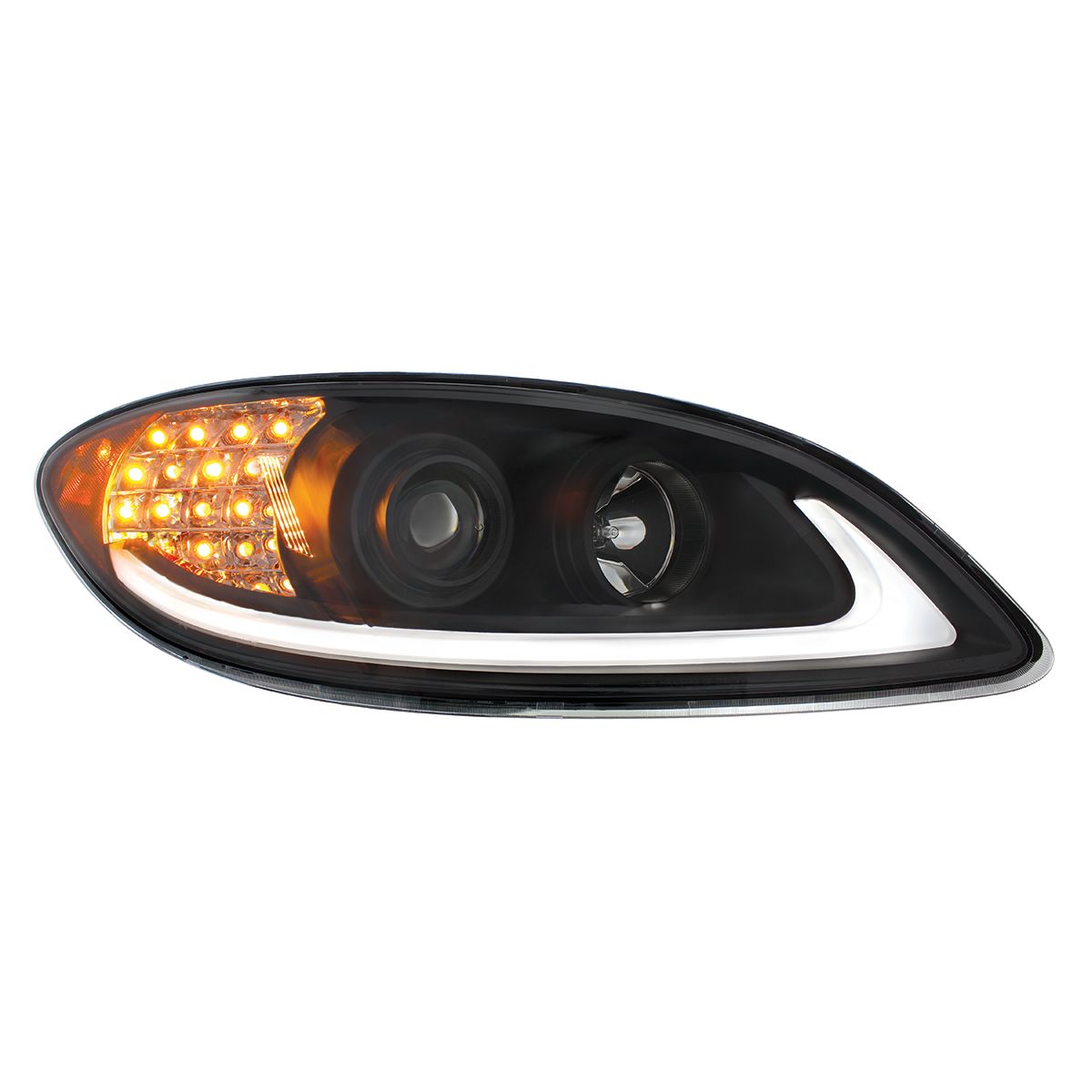 Black Projection Headlight With LED Turn Signal & Light Bar For 2006-2017 International Prostar - Pa