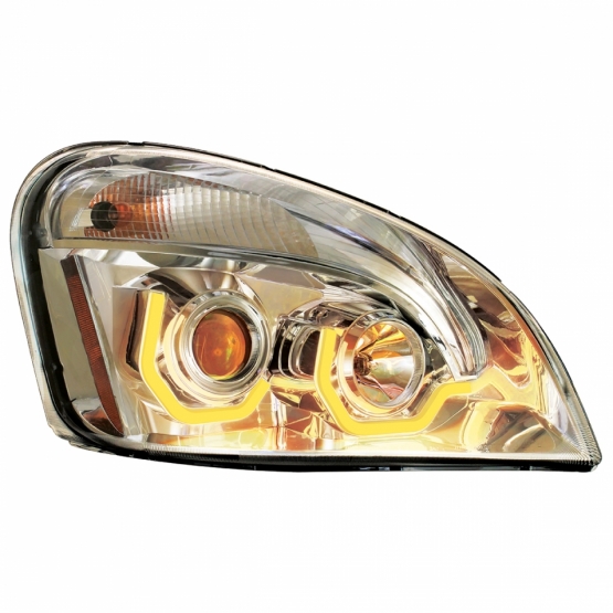 Chrome Projection Headlight W/Dual Function Amber LED Position Lights For 2008-17 FL Cascadia - Pass