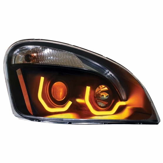 Blackout Projection Headlight W/Dual Function Amber LED Position Lights For 2008-17 FL Cascadia - Pa