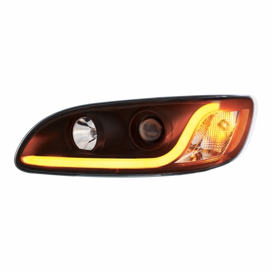 Black Projection Headlight W/LED Dual Function Light Bar For PB 386 (2005-2015) & 387 (1999-2010) -