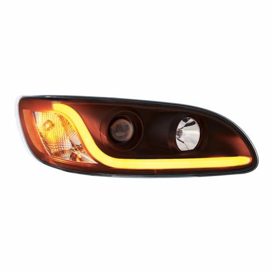 Black Projection Headlight W/LED Dual Function Light Bar For PB 386 (2005-2015) & 387 (1999-2010) -