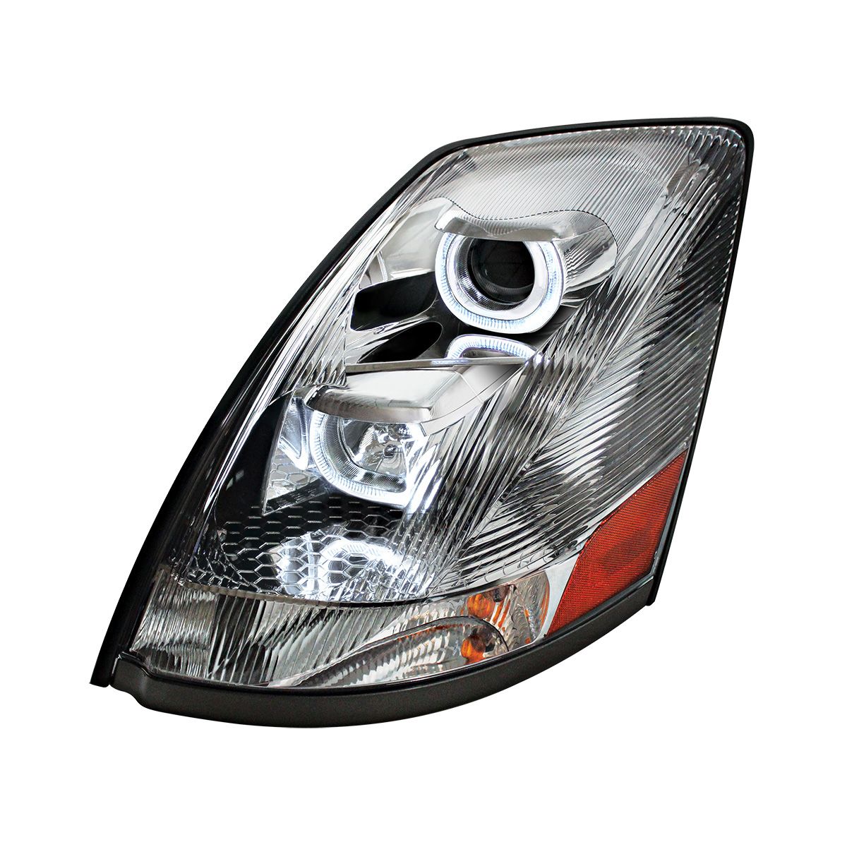 Chrome Projection Headlight With White LED Light Bar For 2003-2017 Volvo VN/VNL - Driver