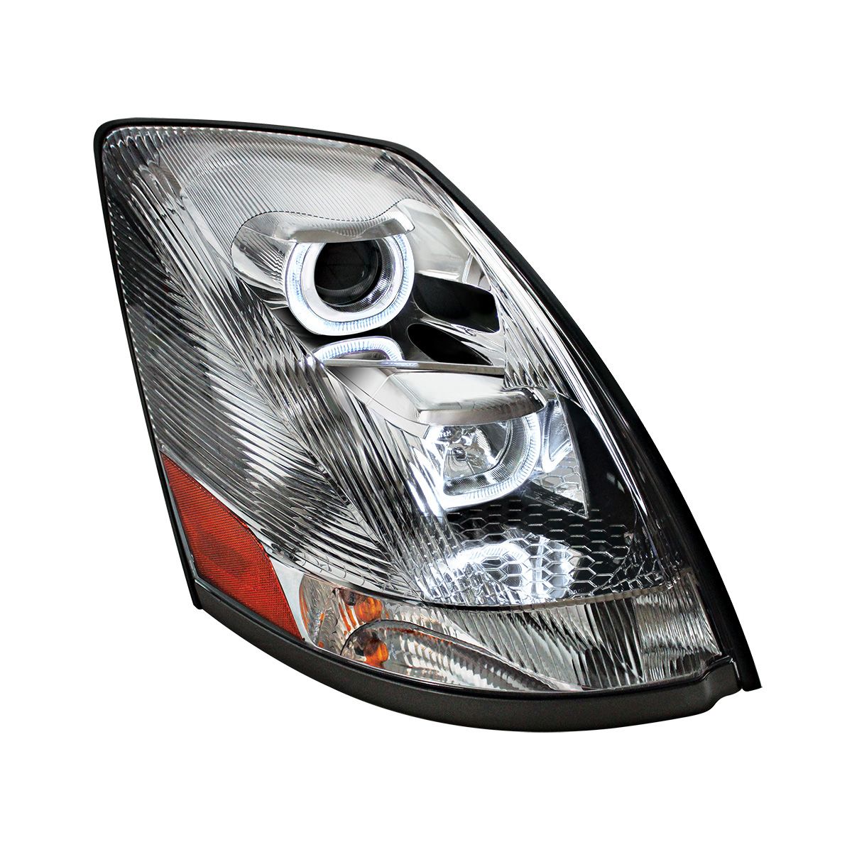 Chrome Projection Headlight With White LED Light Bar For 2003-2017 Volvo VN/VNL - Passenger