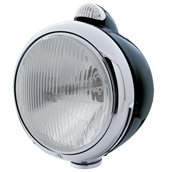 Black Guide 682-C Style Headlight H4 & LED Turn Signal - Clear Lens