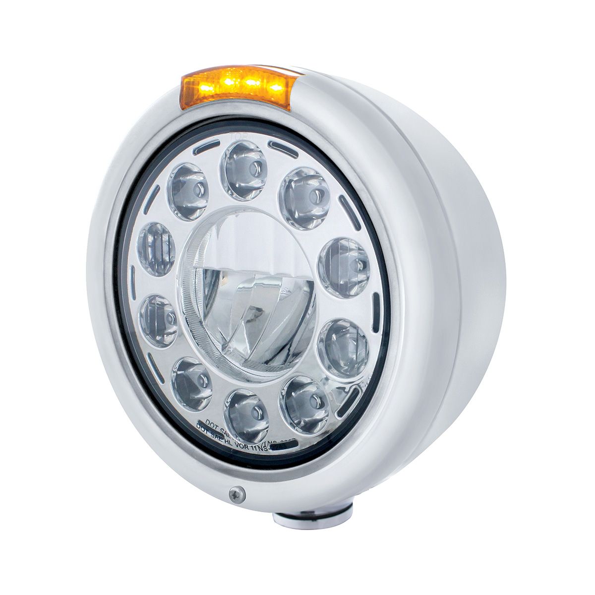 Stainless Classic Headlight 11 LED Bulb & LED Signal - Amber Lens