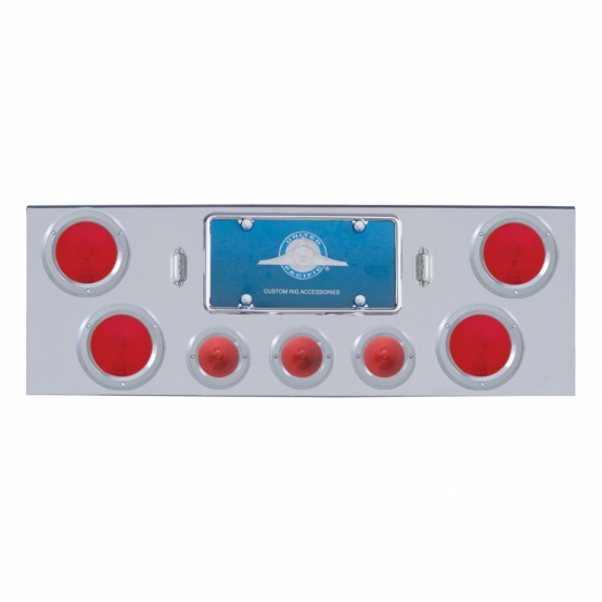 Chrome Rear Center Light Panel With 4X 4" Lights & 3X 2-1/2" Lights & SS Bezels -Red LED & Lens