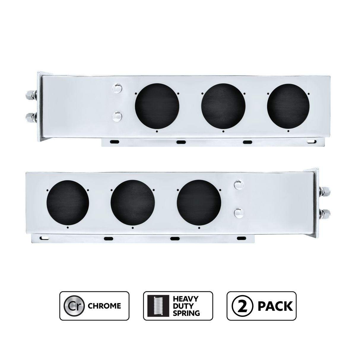 Competition Series 2.5" Bolt Pattern Chrome Spring Loaded Light Bar With Three 4" Light Cutouts (Pai