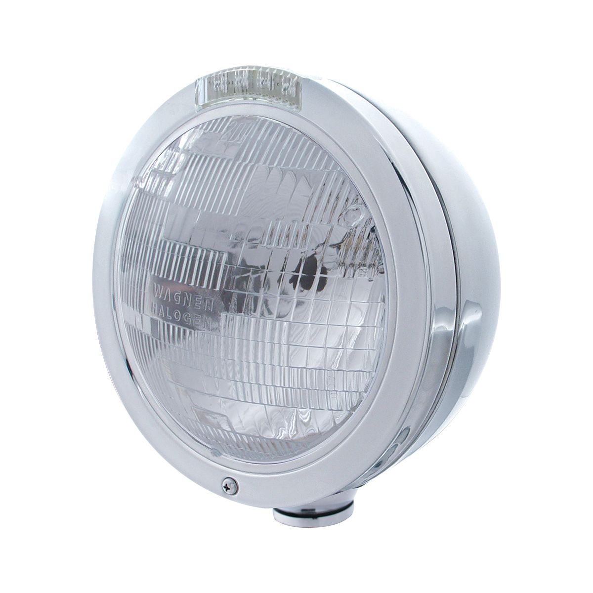Stainless Steel Bullet Classic Headlight H6024 Bulb & LED Turn Signal - Clear Lens