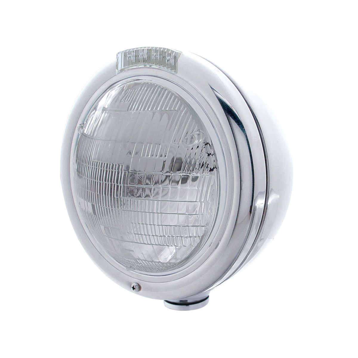 Stainless Steel Classic Headlight 6014 Bulb & LED Turn Signal - Clear Lens