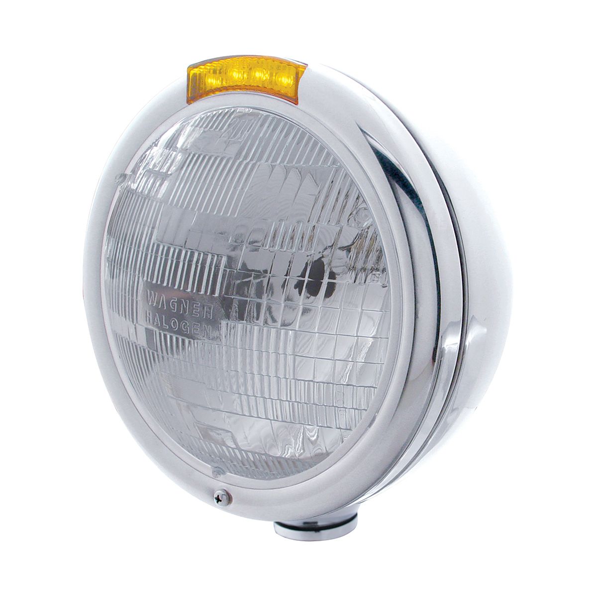 Stainless Steel Classic Headlight H6024 Bulb & LED Turn Signal - Amber Lens