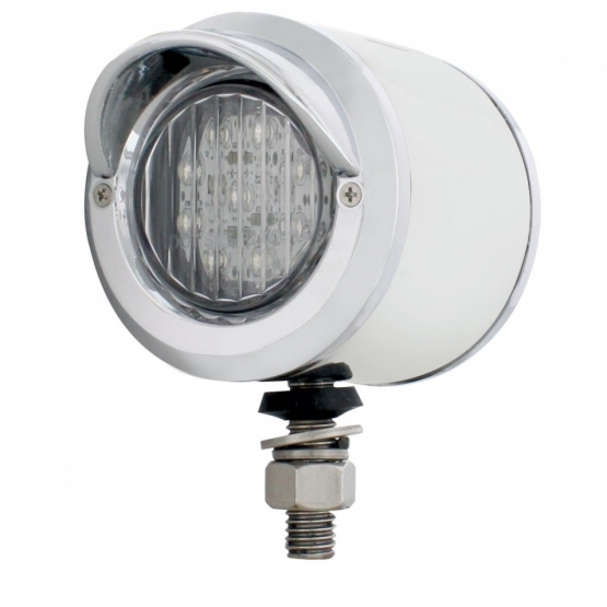 SS 2" Double Face Light With 9 LED 2" Lights & Visors - Amber & Red LED/Clear Lens