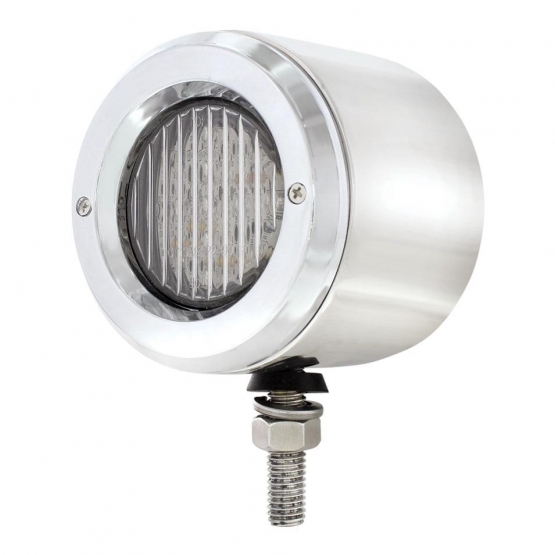 Stainless 2-1/2" Double Face Light With LED Lights & Bezels - Amber & Red LED/Clear Lens