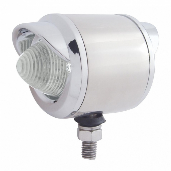 Stainless 2-1/2" Double Face LED Beehive Lights With Visor - Amber & Red LED/Clear Lens