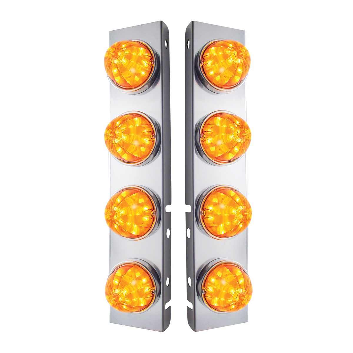 SS Front Air Cleaner Bracket With 8X 17 LED Watermelon Lights & SS Bezels For Peterbilt-Amber LED &