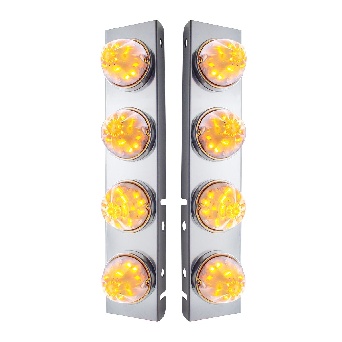 SS Front Air Cleaner Bracket With 8X 17 LED Watermelon Lights & SS Bezels For Peterbilt -Amber LED/C