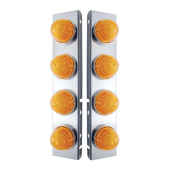 SS Front Air Cleaner Bracket W/8X 17 LED Beehive Lights & SS Bezels For Peterbilt -Amber LED & Lens