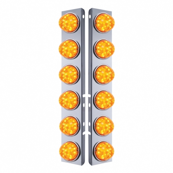 SS Front Air Cleaner Bracket W/12X 17 LED Watermelon Lights & SS Bezels For Peterbilt-Amber LED & Le