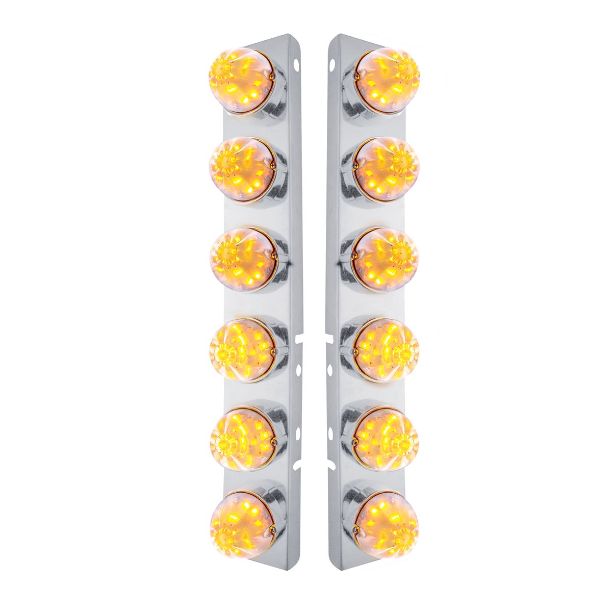 SS Front Air Cleaner Bracket W/12X 17 LED Watermelon Lights & SS Bezels For Peterbilt-Amber LED/Clea