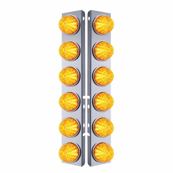 SS Front Air Cleaner Bracket W/12X 17 LED Beehive Lights & SS Bezels For Peterbilt-Amber LED & Lens