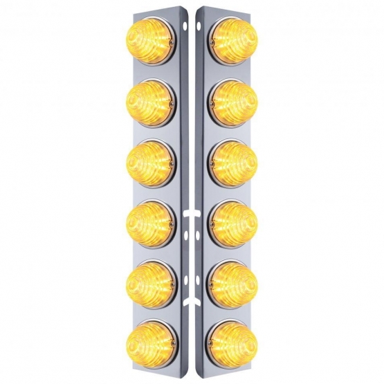 SS Front Air Cleaner Bracket W/12X 17 LED Beehive Lights & SS Bezels For Peterbilt-Amber LED/Clear L