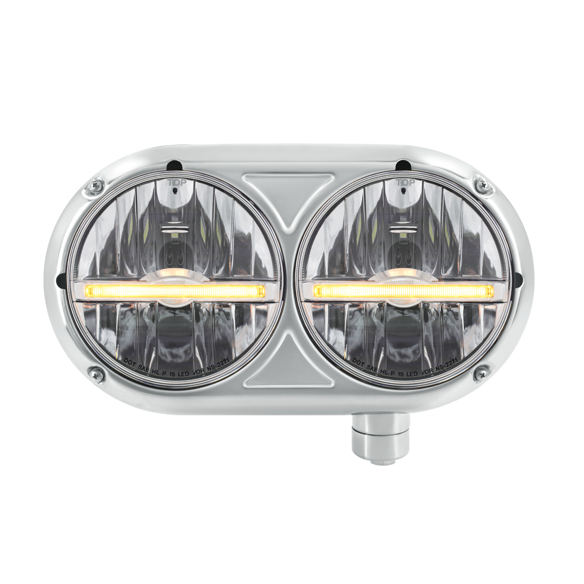 Headlight Assembly With 304 SS Housing & LED Headlights W/Amber LED Position Light For Peterbilt 359